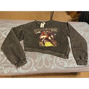 Reckless Crop Sweatshirt Womens Small Acid Wash Graphic Pullover NWT Streetwear